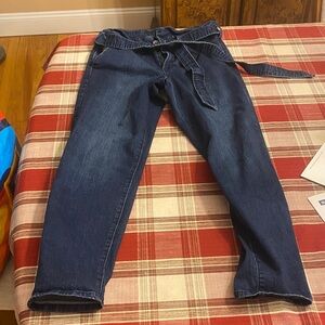 Chaps Women's Dark Blue High Rise Paper Bag Jeans